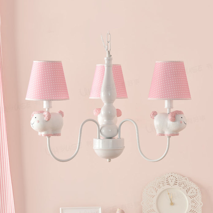 Kindergarten Sheep Hanging Lamp Fabric 3 Lights Cartoon Hanging Pendant Lights Pink Clearhalo 'Ceiling Lights' 'Chandeliers' Lighting' options 82770_c88bda1a-7e4e-40f0-970f-a8ced9cd85d0