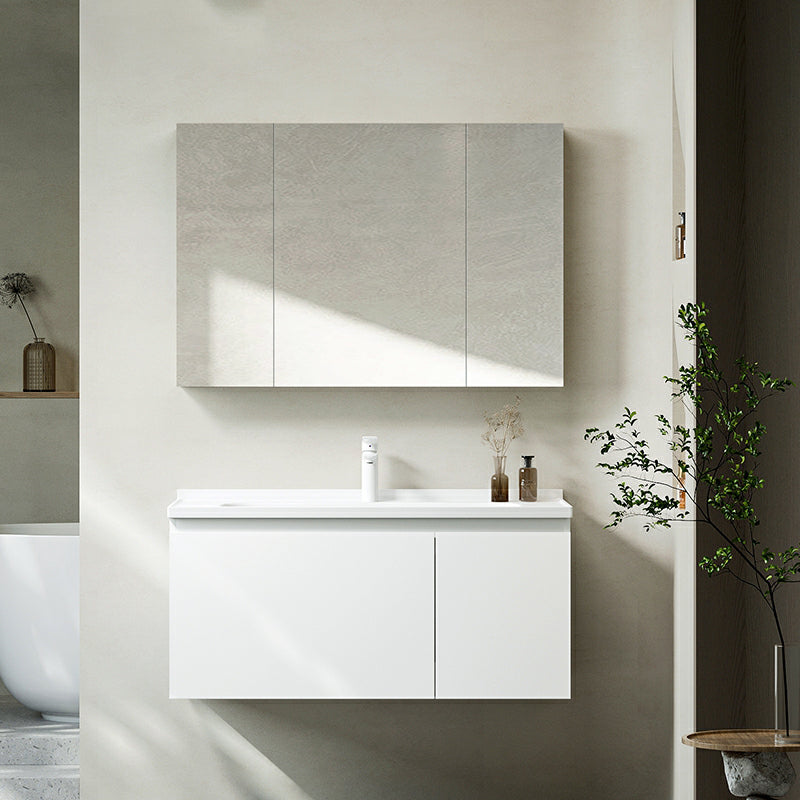 Trendy Bathroom Sink Vanity White Oval Sink One Drawer Wall Mounted Standard 39"L x 19"W x 18"H Clearhalo 'Bathroom Remodel & Bathroom Fixtures' 'Bathroom Vanities' 'bathroom_vanities' 'Home Improvement' 'home_improvement' 'home_improvement_bathroom_vanities' 8317314