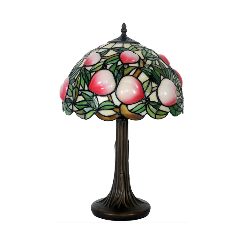 Peach Stained Glass Night Lamp Tiffany-Style 1 Bulb Coffee Table Light with Scalloped Edge Clearhalo 'Lamps' 'Table Lamps' Lighting' 852416