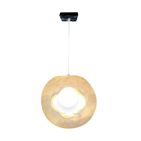 1 Bulb Bedroom Hanging Lamp Kit Modern Style White Pendulum Light with Laser-Cut Ball Resin Shade Clearhalo 'Ceiling Lights' 'Modern Pendants' 'Modern' 'Pendant Lights' 'Pendants' Lighting' 852555