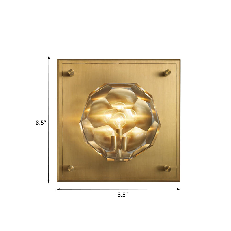 Faceted Crystal Bowl Shade Wall Lamp Mid Century 1 Light Parlor Sconce with Square Backplate in Bronze Clearhalo 'Modern wall lights' 'Modern' 'Wall Lamps & Sconces' 'Wall Lights' Lighting' 862689