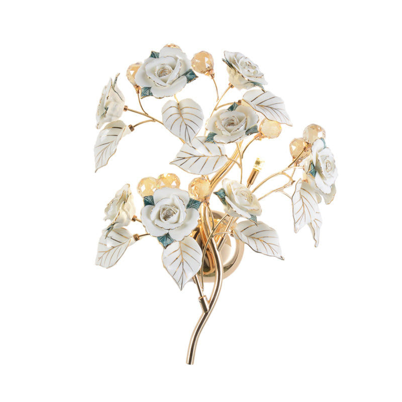 Faceted Crystal Flower Sconce Modernism 3 Bulbs Bedroom Wall Mounted Light Fixture in White/Red/Green Clearhalo 'Modern wall lights' 'Modern' 'Wall Lamps & Sconces' 'Wall Lights' Lighting' 874861