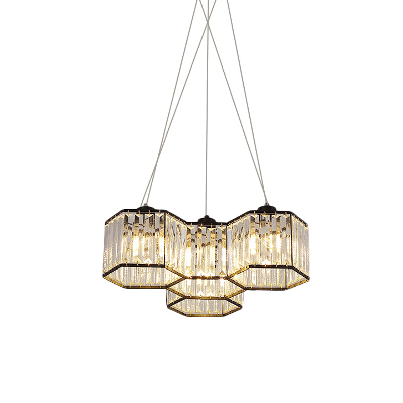 3/4 Heads Ceiling Chandelier Simple Hexagon Clear K9 Crystal Hanging Pendant Light in Black Clearhalo 'Ceiling Lights' 'Chandeliers' 'Modern Chandeliers' 'Modern' Lighting' 874921
