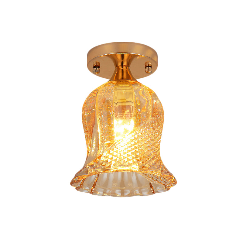 Flower Corridor Flush Mount Light Simple Amber Crystal 1 Bulb Gold Ceiling Mounted Fixture Clearhalo 'Ceiling Lights' 'Close To Ceiling Lights' 'Close to ceiling' 'Flush mount' Lighting' 874942