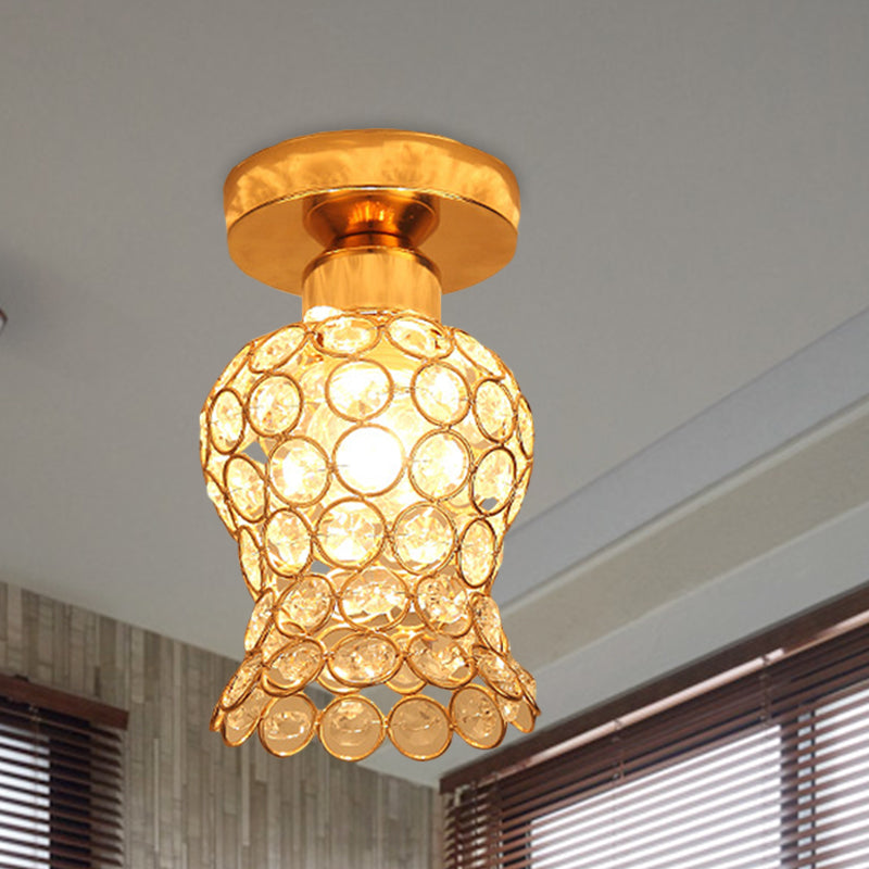 Beveled Crystal Floral Flush Mount Simplicity 1-Head Balcony Close to Ceiling Lighting Fixture in Gold Clearhalo 'Ceiling Lights' 'Close To Ceiling Lights' 'Close to ceiling' 'Flush mount' Lighting' 874949