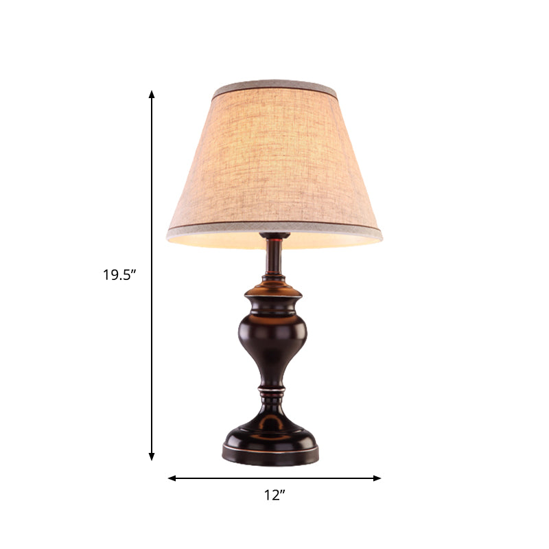 1 Bulb Fabric Night Lighting Countryside Black Finish Tapered Table Light with Urn Base Clearhalo 'Lamps' 'Table Lamps' Lighting' 875798