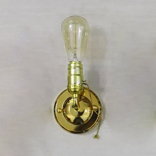 1 Light Wall Sconce Industrial Vintage Open Bulb Metal Wall Lighting with Pull Chain in Black/Silver for Bedroom Clearhalo 'Art deco wall lights' 'Cast Iron' 'Glass' 'Industrial wall lights' 'Industrial' 'Middle century wall lights' 'Modern' 'Rustic wall lights' 'Tiffany' 'Traditional wall lights' 'Wall Lamps & Sconces' 'Wall Lights' Lighting' 8820