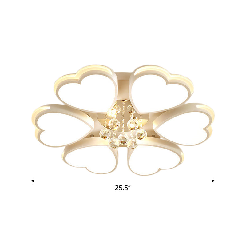 Acrylic Heart Flush Mount Light Modern 6 Bulbs Living Room Flushmount in White with Crystal Ball Clearhalo 'Ceiling Lights' 'Close To Ceiling Lights' 'Close to ceiling' 'Flush mount' Lighting' 882293