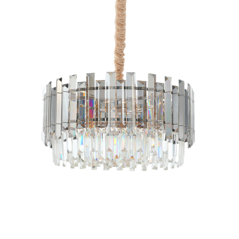 Dual-Layered Dining Room Chandelier Modernist Clear and Smoke Gray Crystal 9-Bulb Gold Pendant Clearhalo 'Ceiling Lights' 'Chandeliers' 'Modern Chandeliers' 'Modern' Lighting' 883042