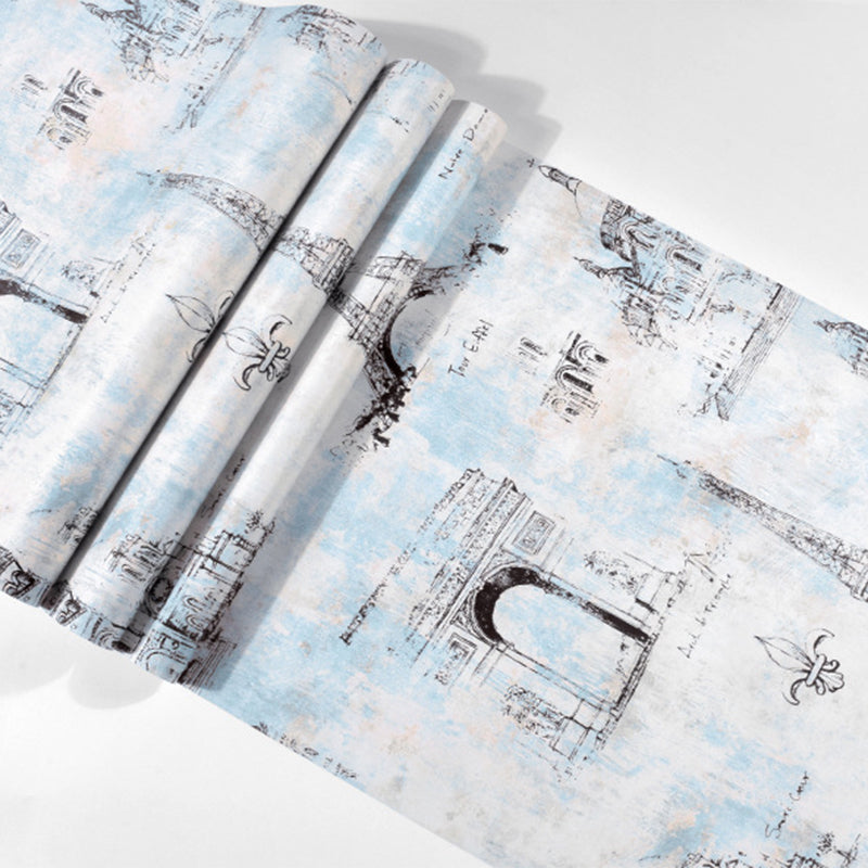 Coffee and Dress Room Wallpaper Eiffel Tower and Traditional European Buildings Design, 33' x 20.5", Non-Pasted Clearhalo 'Industrial wall decor' 'Industrial' 'Wallpaper' Wall Decor' 883669