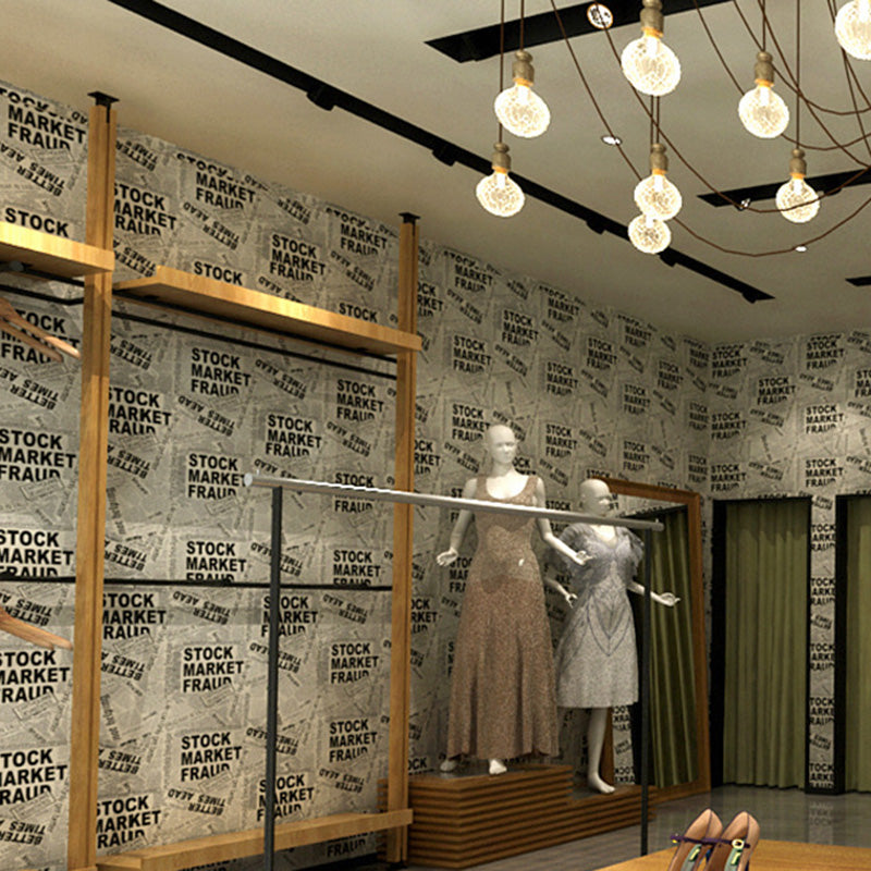 Non-Pasted Wallpaper with Black and White Newspaper under the Title of STOCK MARKET FRAUD, 20.5"W x 33'L Clearhalo 'Industrial wall decor' 'Industrial' 'Wallpaper' Wall Decor' 883755