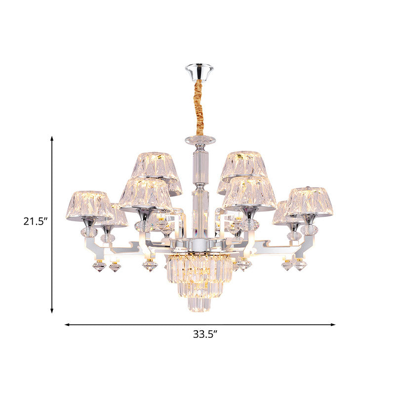 12 Heads Chandelier Lamp Minimalism Living Room Pendant with Conical Crystal Shade in Chrome Clearhalo 'Ceiling Lights' 'Chandeliers' 'Modern Chandeliers' 'Modern' Lighting' 886049