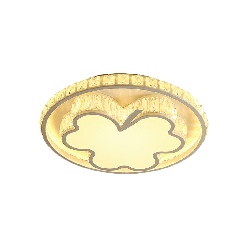 Halo Bedroom Ceiling Flush Simple Beveled Crystal LED White Flush Mount with Clover Design Clearhalo 'Ceiling Lights' 'Close To Ceiling Lights' 'Close to ceiling' 'Flush mount' Lighting' 886076