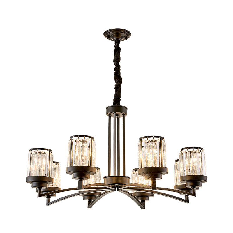 Black 8 Bulbs Chandelier Lighting Modernism Crystal Cylinder Suspension Light for Living Room Clearhalo 'Ceiling Lights' 'Chandeliers' 'Modern Chandeliers' 'Modern' Lighting' 886567