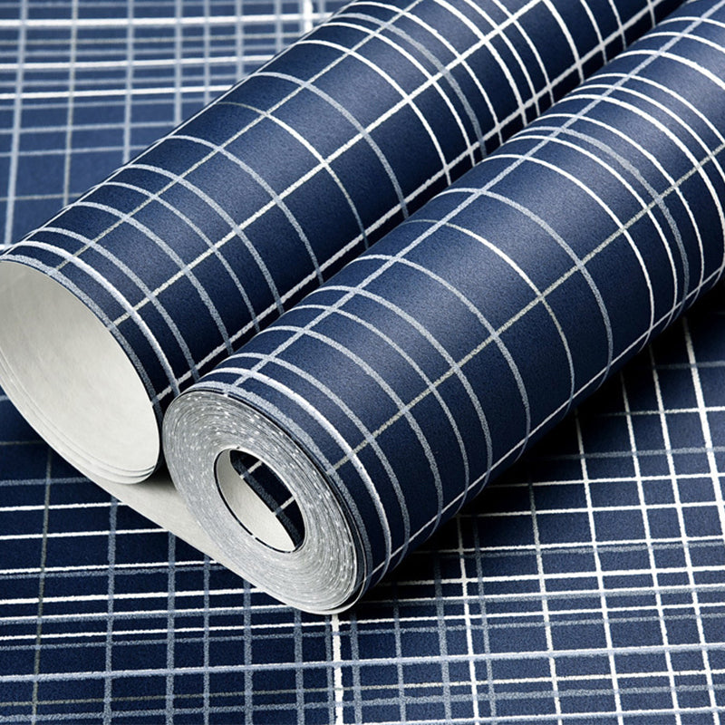 Non-Woven Fabric Wallpaper with Blue and White Grid and Line, Non-Pasted Clearhalo 'Modern wall decor' 'Modern' 'Wallpaper' Wall Decor' 887920