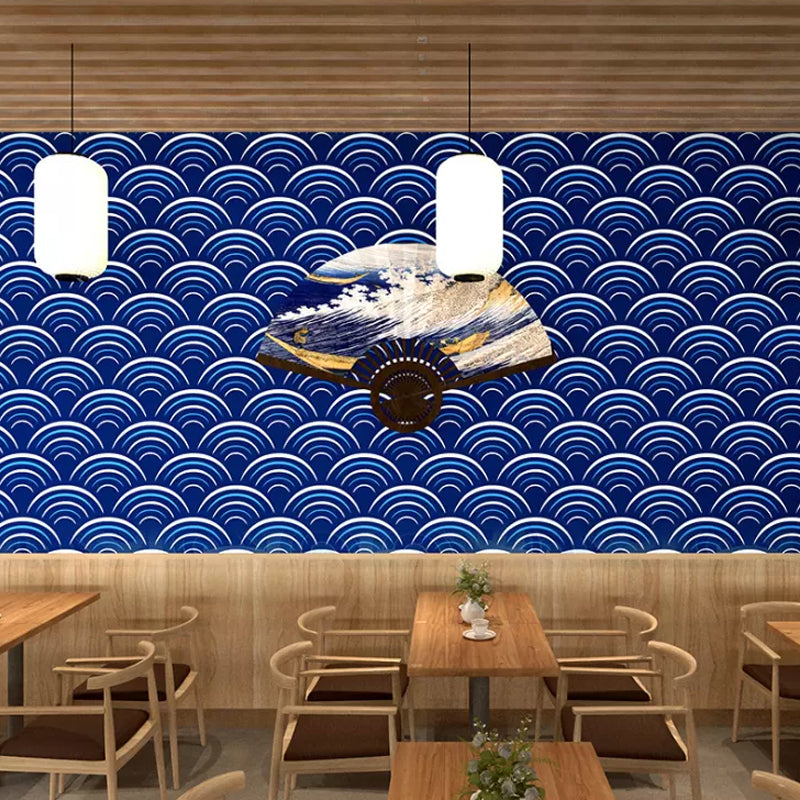 Japanese Restaurant Wallpaper Ukiyoe Painting Wave, 31-foot x 20.5-inch, Non-Pasted Dark Blue Clearhalo 'Wall Decor' 'Wallpaper' 887969