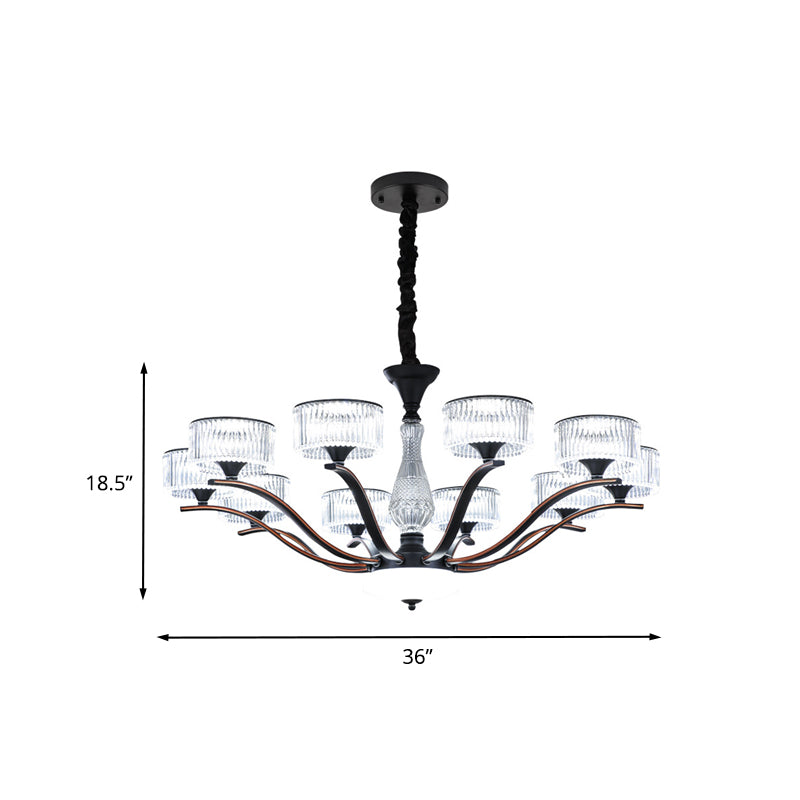 Modernist Spread Suspension Lighting 10 Bulbs Clear Crystal Glass Ceiling Chandelier in Black Clearhalo 'Ceiling Lights' 'Chandeliers' 'Modern Chandeliers' 'Modern' Lighting' 888956
