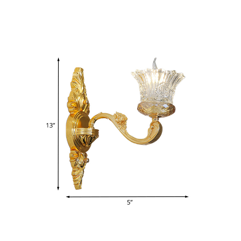 Single Bulb Crystal Glass Sconce Simple Gold Flower Corridor Wall Light with Swooping Arm Clearhalo 'Modern wall lights' 'Modern' 'Wall Lamps & Sconces' 'Wall Lights' Lighting' 889041