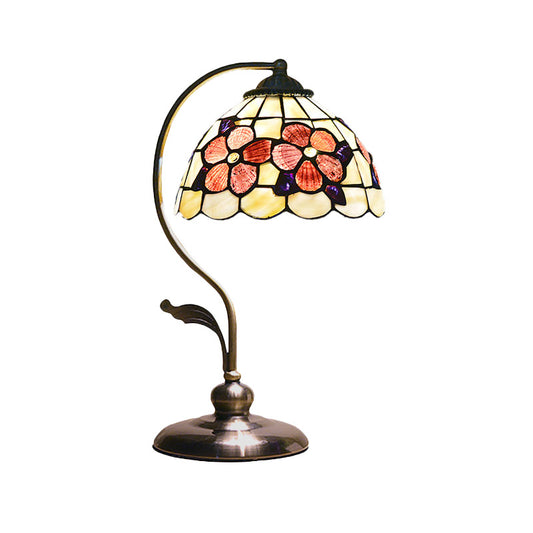Natural Shell Red Nightstand Light Flower Pattern 1 Head Mediterranean Table Lamp Clearhalo 'Desk Lamps' 'Lamps' Lighting' 890084