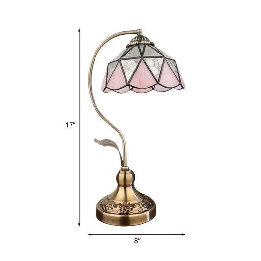 Barn Shape Table Lamp 1-Head Pink and Silver Triangle-Cut Glass Tiffany Nightstand Light in Bronze Clearhalo 'Desk Lamps' 'Lamps' Lighting' 890097