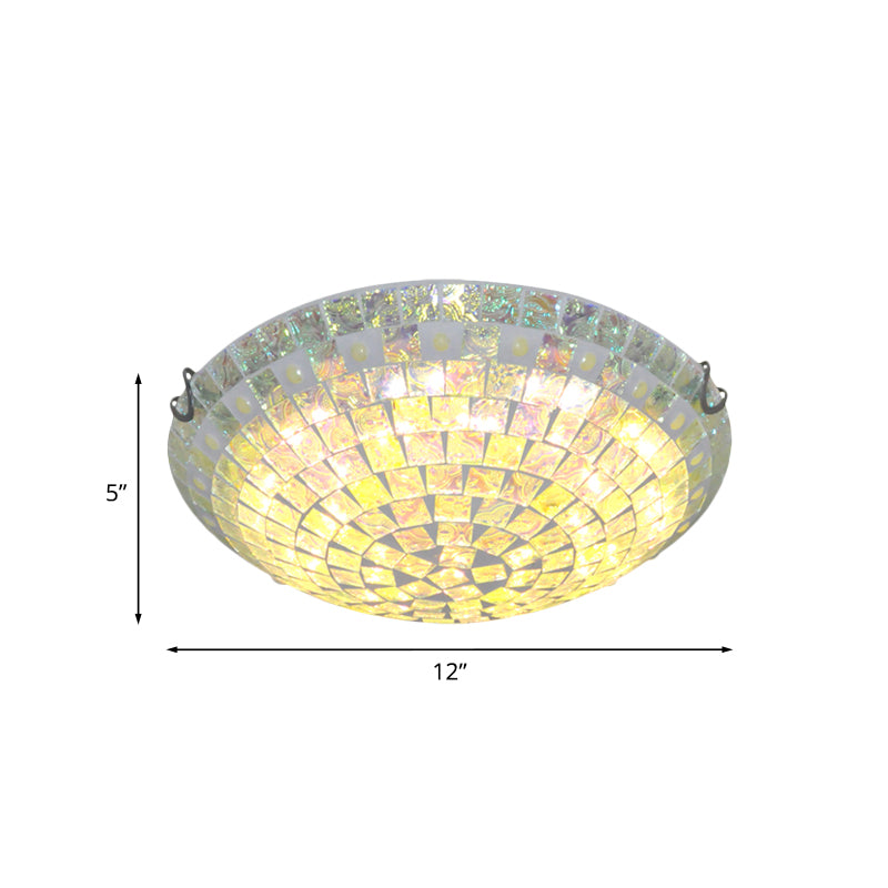 Bowl Square-Cut Glass Ceiling Lamp Baroque 12"/16" Wide 2/3 Lights Blue Flush Mount Light Fixture for Bedroom Clearhalo 'Ceiling Lights' 'Close To Ceiling Lights' 'Close to ceiling' 'Flush mount' Lighting' 890217