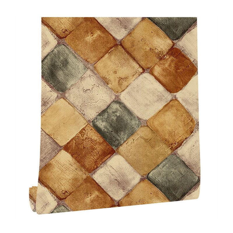 Vintage 3D Tile Wallpaper 17.5" x 19.5' Harlequin Pattern Peel and Stick Wall Decor in Yellow and Blue Clearhalo 'Wall Decor' 'Wallpaper' 892836