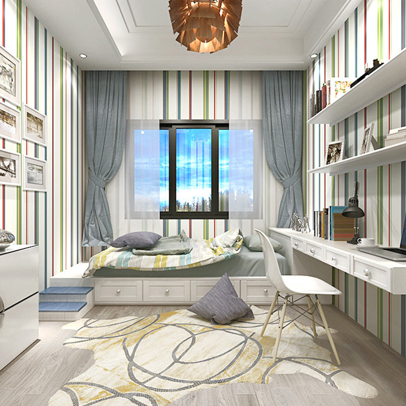 Mediterranean Vertical Stripe Non-Pasted Wallpaper for Kids, 33-foot x 20.5-inch, Multi-Colored Clearhalo 'Wall Decor' 'Wallpaper' 893058