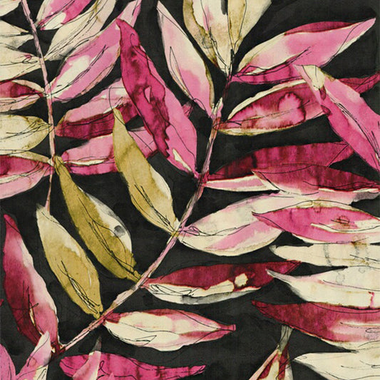 Plaster Wallpaper with Chinese Wash Painting of Leaves, Dyed Red, 33-foot x 20.5-inch Clearhalo 'Modern wall decor' 'Modern' 'Tropical wall decor' 'Tropical' 'Wallpaper' Wall Decor' 893489