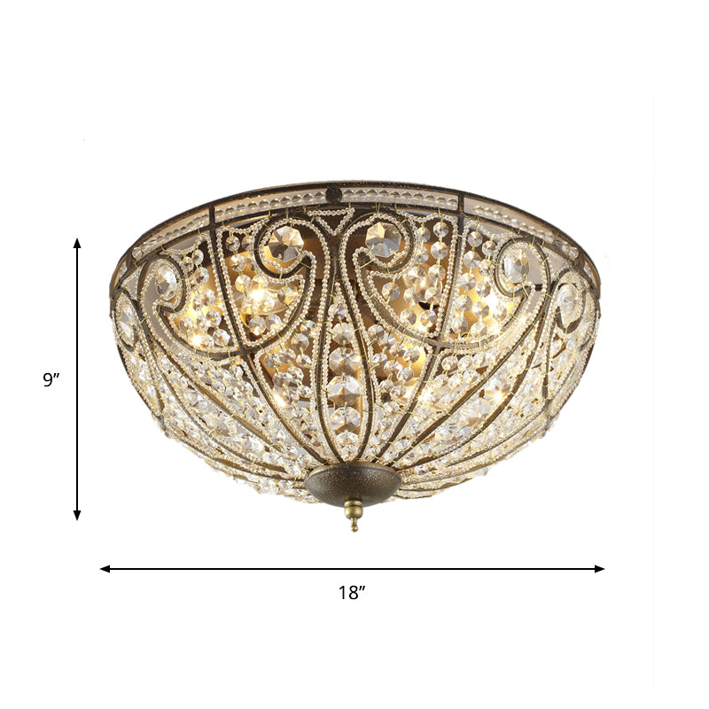 Antique Bronze Dome Ceiling Light Vintage Beveled Crystal 3-Bulb Hallway Flush Mount Clearhalo 'Ceiling Lights' 'Close To Ceiling Lights' 'Close to ceiling' 'Flush mount' Lighting' 897087