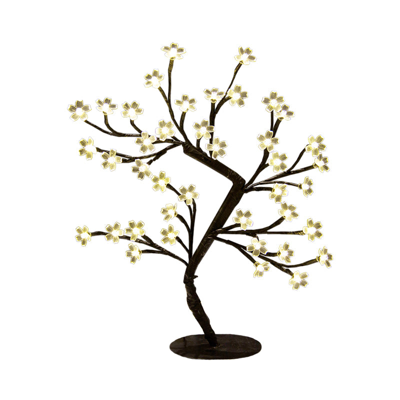 LED Bedroom Night Table Light Art Deco Black Nightstand Lamp with Cherry Blossom Plastic Shade Clearhalo 'Lamps' 'Table Lamps' Lighting' 897308