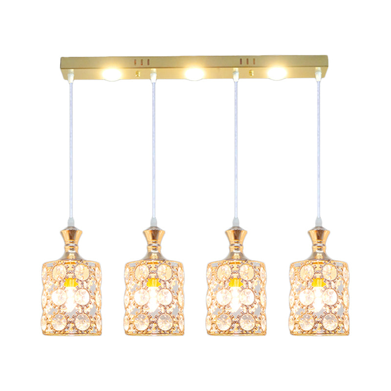 Gold Cylinder Shape Multiple Hanging Light Contemporary 4-Light Beveled K9 Crystal Pendant Clearhalo 'Ceiling Lights' 'Modern Pendants' 'Modern' 'Pendant Lights' 'Pendants' Lighting' 897531