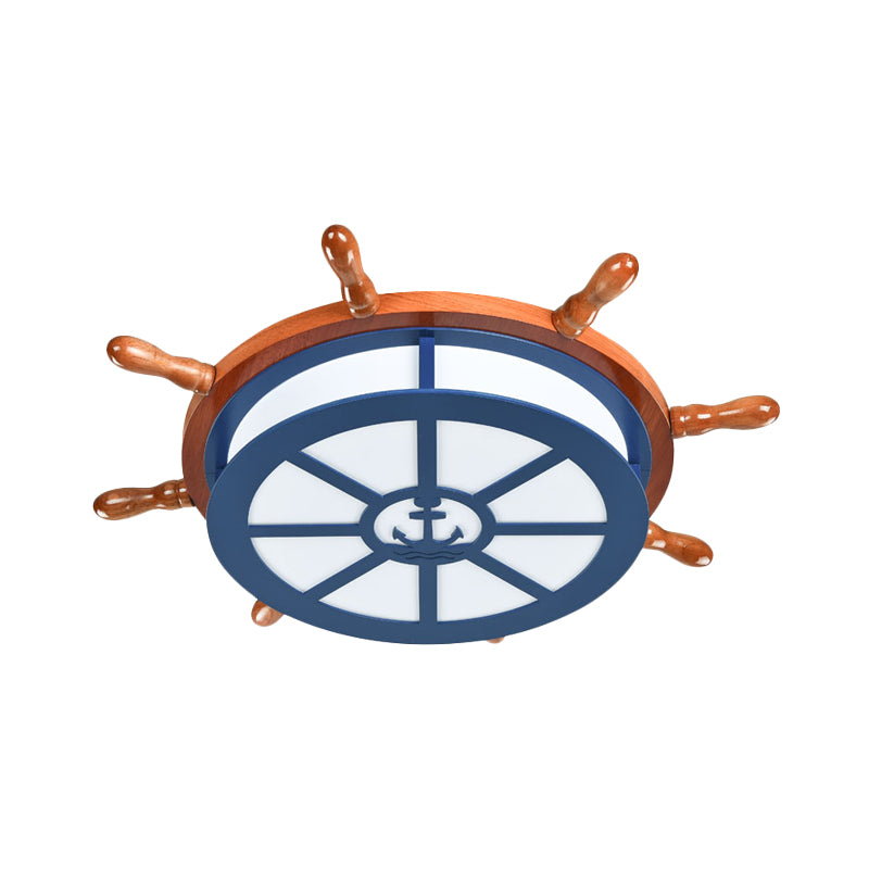 Rudder Flush Mount Lamp Kids Wooden LED Blue Ceiling Light Fixture for Boys Bedroom Clearhalo 'Ceiling Lights' 'Close To Ceiling Lights' 'Close to ceiling' 'Flush mount' Lighting' 897939