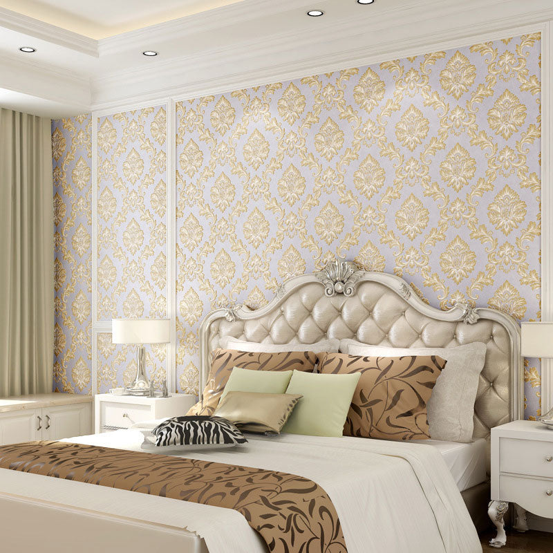 Non-Woven Wall Art 57.1 sq ft. Nordic Classic Non-Pasted Damasque Wallpaper Roll Light Purple Clearhalo 'Wall Decor' 'Wallpaper' 915098