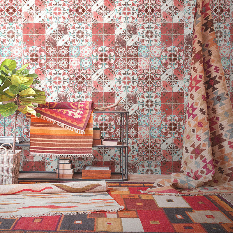 Pastel Color Wallpaper Plaster Moisture-Resistant Bohemian Mosaic Wall Art, 33'L x 20.5"W Red Clearhalo 'Wall Decor' 'Wallpaper' 915125