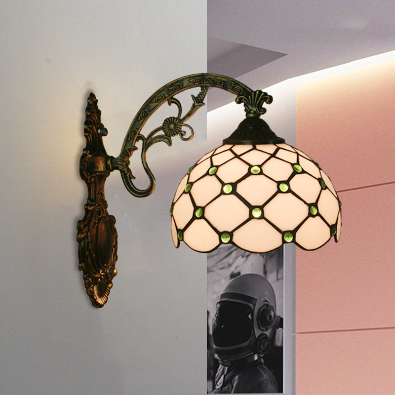 Bead Net Wall Light Fixture Single Bulb Blue/Gold Hand-Crafted Glass Baroque Wall Mount Lamp Clearhalo 'Art deco wall lights' 'Cast Iron' 'Glass' 'Industrial' 'Middle century wall lights' 'Modern' 'Tiffany wall lights' 'Tiffany' 'Traditional wall lights' 'Wall Lamps & Sconces' 'Wall Lights' Lighting' 916564