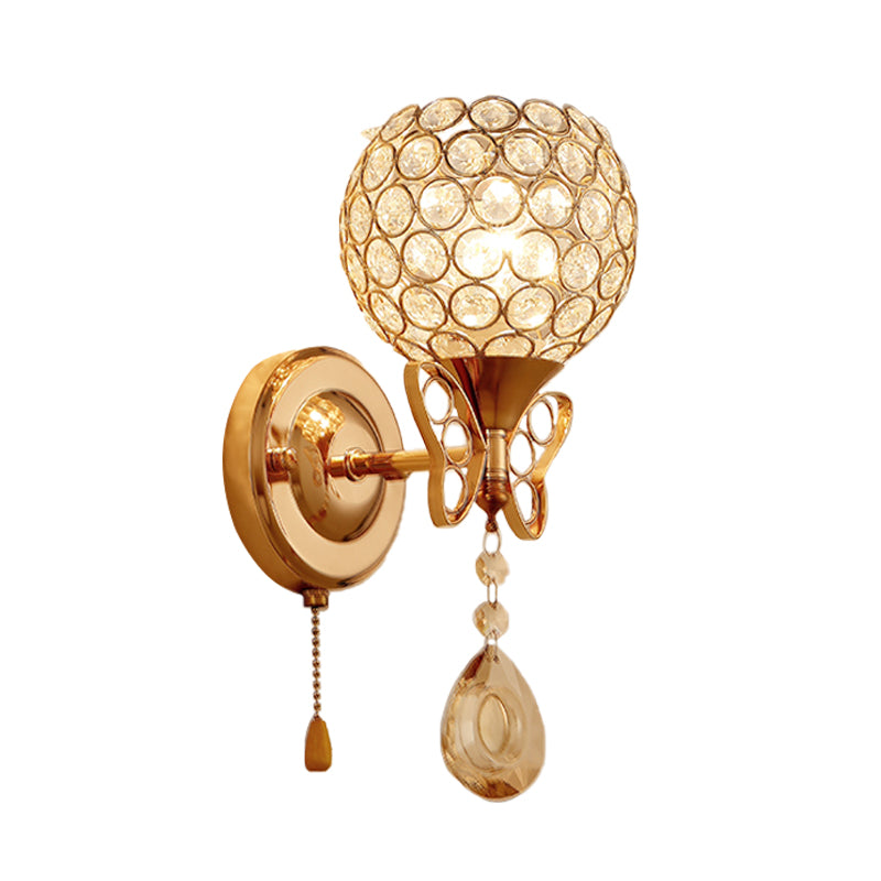Global Crystal Embedded Wall Light Fixture Modern 1 Bulb Gold Finish Wall Mount Lamp Clearhalo 'Cast Iron' 'Glass' 'Industrial' 'Modern wall lights' 'Modern' 'Tiffany' 'Traditional wall lights' 'Wall Lamps & Sconces' 'Wall Lights' Lighting' 916858