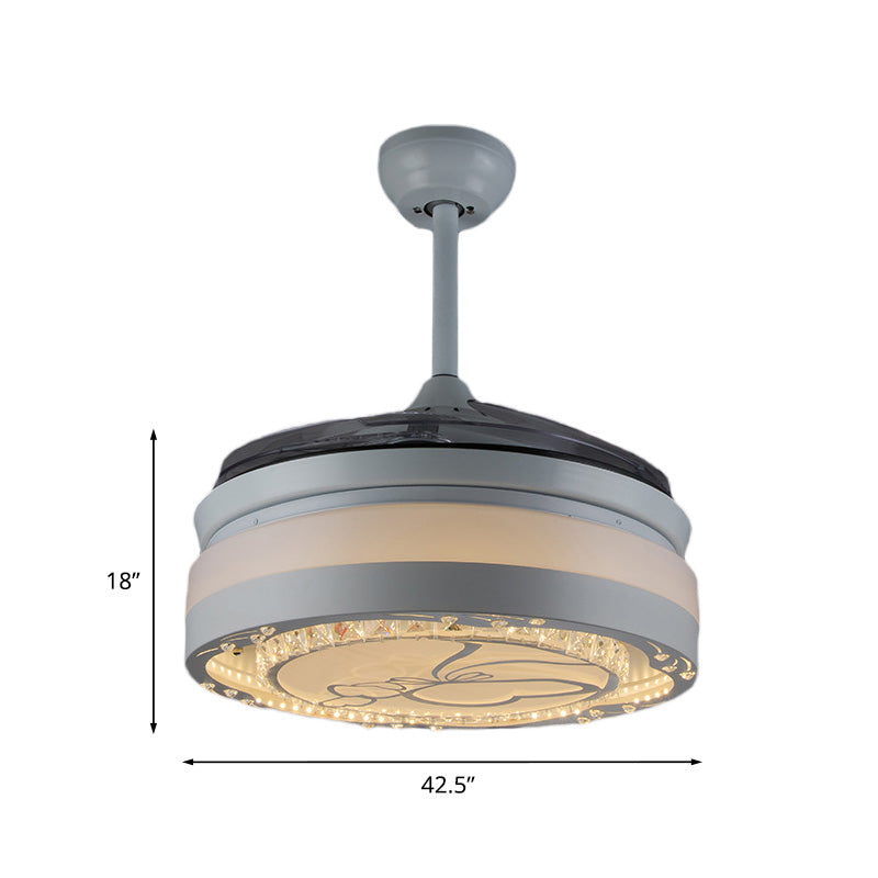 42.5" W White Drum Fan Lighting Modern Crystal 3-Blade Living Room LED Semi Flush Mount Lamp Clearhalo 'Ceiling Fans with Lights' 'Ceiling Fans' 'Modern Ceiling Fans' 'Modern' Lighting' 917606