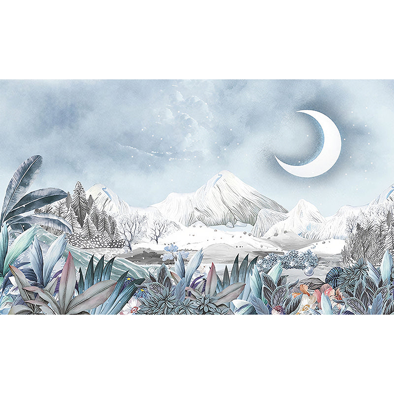 Extra Large Fresh Mural Wallpaper Multi-Colored Moon and Bush Wall Covering, Personalized Size Available Clearhalo 'Wall Decor' 'Wall Mural' 918049