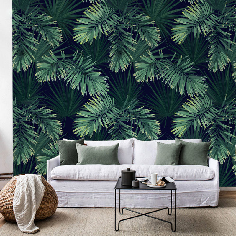 Extra Large Tropical Leaf Mural Wallpaper in Green Non-Woven Wall Decor for Bedroom, Custom-Printed Clearhalo 'Wall Decor' 'Wall Mural' 918849