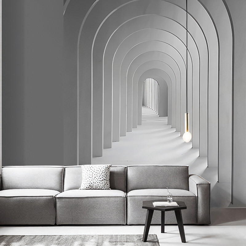 Nordic Mural Wallpaper for Living Room, Pastel Color 3D Stretching Door, Made to Measure Grey Clearhalo 'Wall Decor' 'Wall Mural' 921857