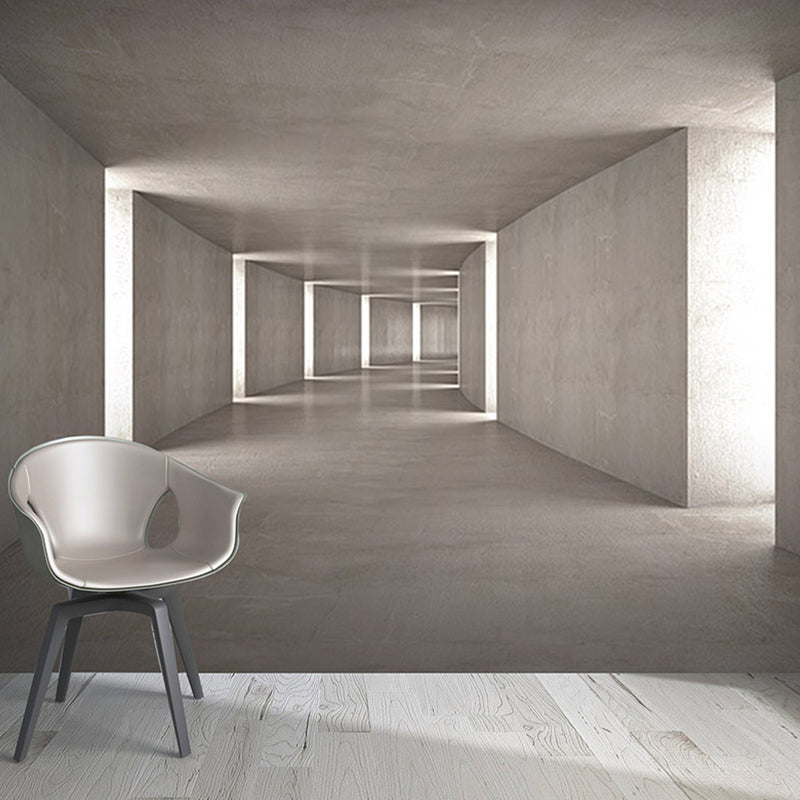 Dark Color 3D Tunnel Mural Wallpaper for Office and Library, Non-Woven Matetrial Light Gray Clearhalo 'Wall Decor' 'Wall Mural' 921983