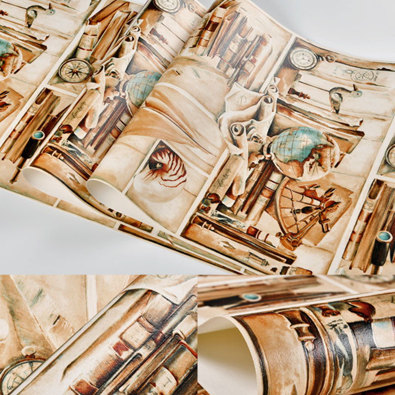 Plaster Non-Pasted Wallpaper with Sailing Boat and Globe, 33'L x 20.5"W, Dark Color Clearhalo 'Industrial wall decor' 'Industrial' 'Wallpaper' Wall Decor' 922126