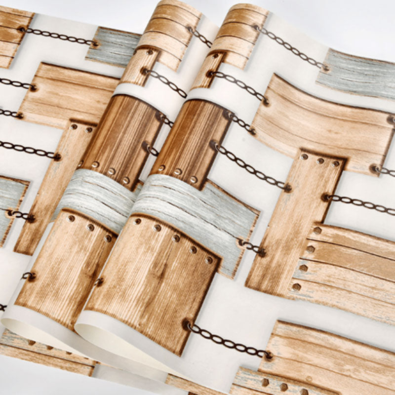Pastel Color PVC Wallpaper Stain-Resistant Faux Wood and Chain Wall Decor, 33' x 20.5" Clearhalo 'Industrial wall decor' 'Industrial' 'Wallpaper' Wall Decor' 922129