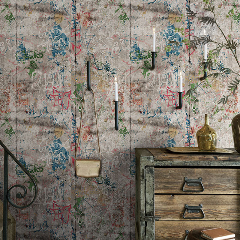 Plaster Wallpaper Roll with Stripe and Plant Pattern, Soft Grey, 33' by 20.5" Clearhalo 'Industrial wall decor' 'Industrial' 'Wallpaper' Wall Decor' 922395