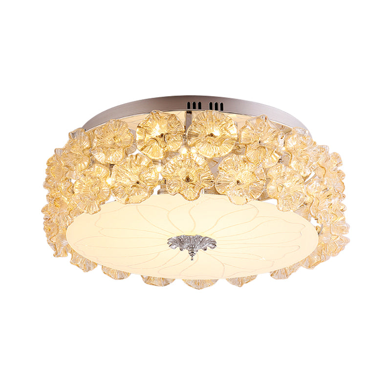 Crystal Purple/White LED Flush Light Floweret-Embellished Drum Modern Close to Ceiling Lamp Clearhalo 'Ceiling Lights' 'Close To Ceiling Lights' 'Close to ceiling' 'Flush mount' Lighting' 923922