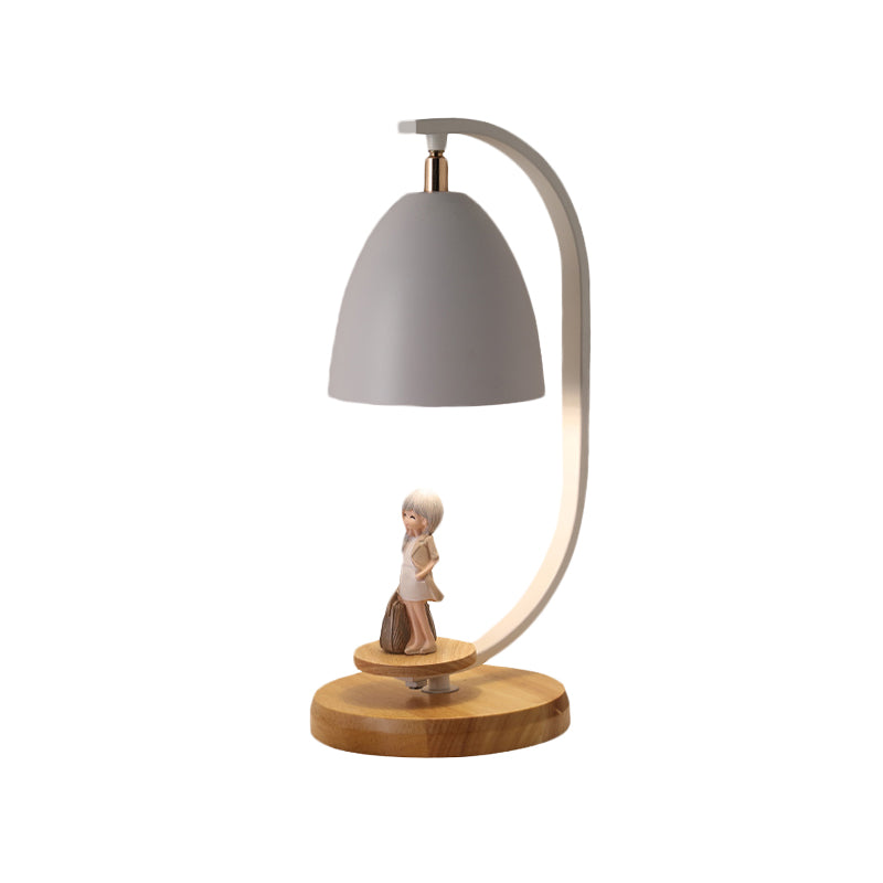 Nordic Conical Nightstand Light Metallic 1 Light Bedroom Table Lamp with Girl Decor in White/Black Clearhalo 'Lamps' 'Table Lamps' Lighting' 927954