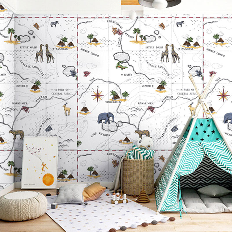Simple Wallpaper Roll World Map Non-Pasted Wall Decor for Boy and Girl, 20.5" x 33' White Clearhalo 'Wall Decor' 'Wallpaper' 929153