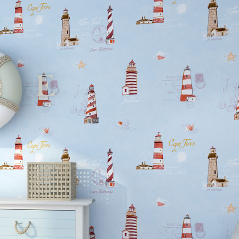 Cute Beacon Non-Pasted Wallpaper for Children's Bedroom, 31-foot x 20.5-inch Light Blue Clearhalo 'Wall Decor' 'Wallpaper' 929183