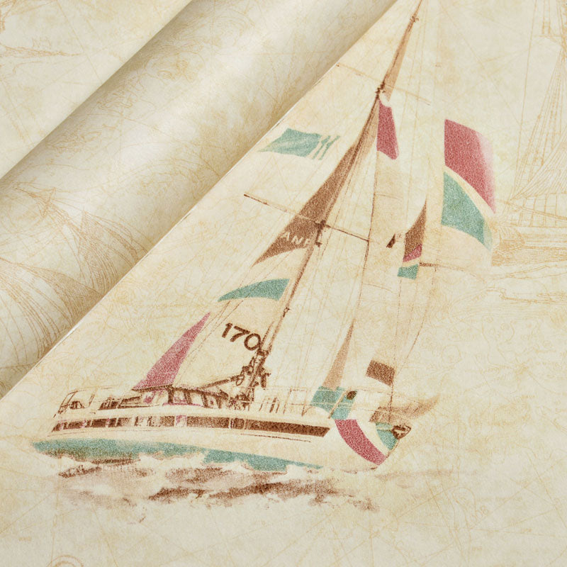 Vintage Boat Wallpaper Non-Pasted Wall Covering in Beige Color for Children, 20.5" x 31' Clearhalo 'Wall Decor' 'Wallpaper' 929278