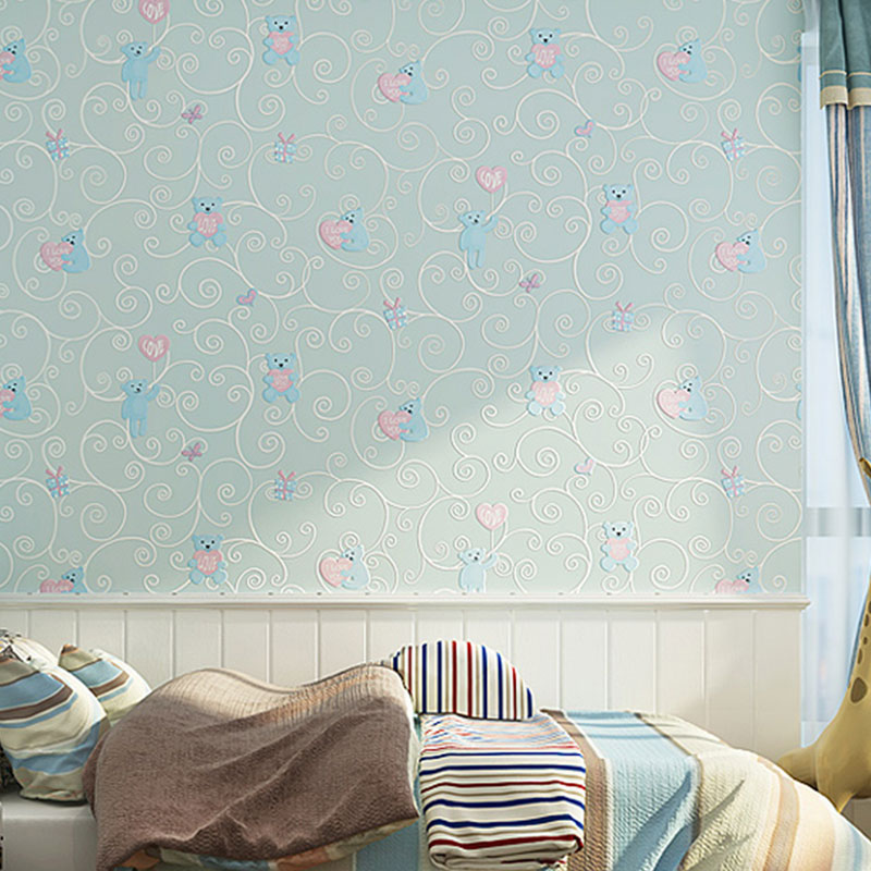 Modern 3D Cartoon Bear Wallpaper Stain-Resistant Non-Pasted Wall Covering, 33'L x 20.5"W Light Blue Clearhalo 'Wall Decor' 'Wallpaper' 930331